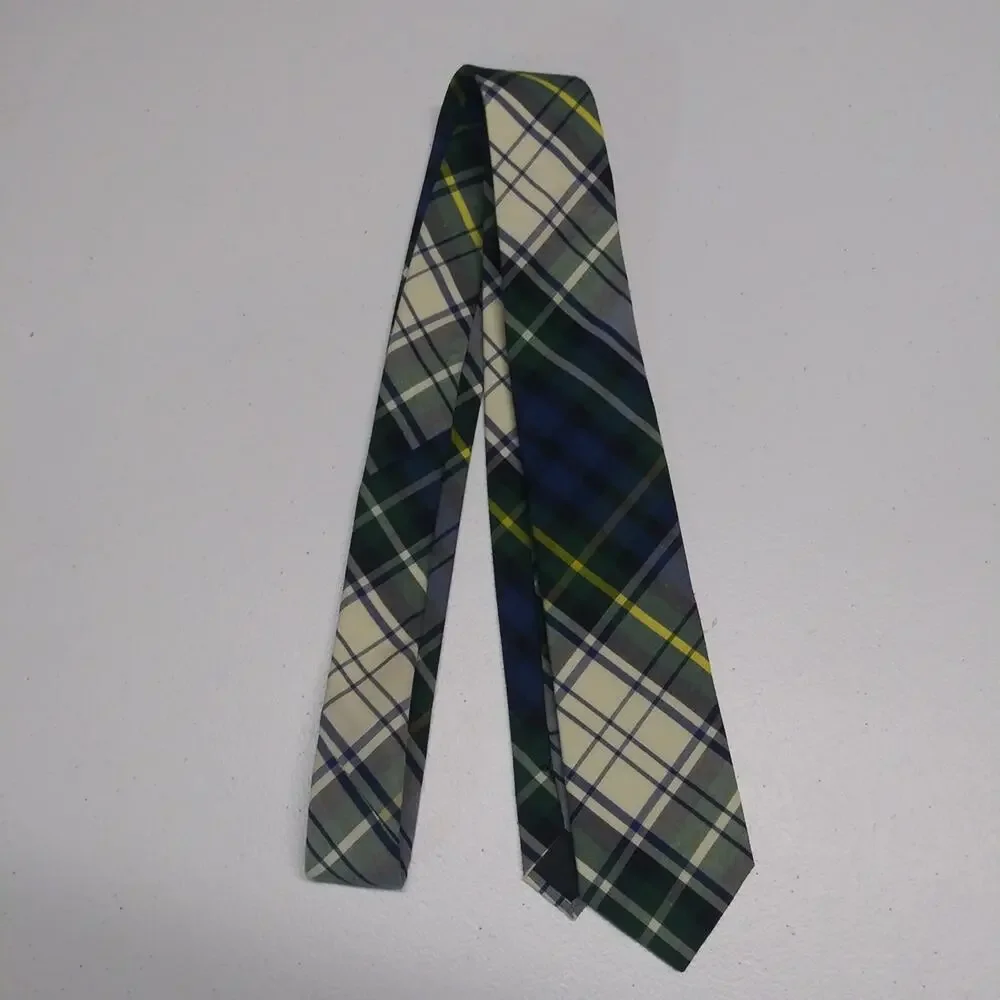 Crewcuts By J Crew Boys Cotton Tie Dudley Plaid Tie Blue Green Black Yellow 42